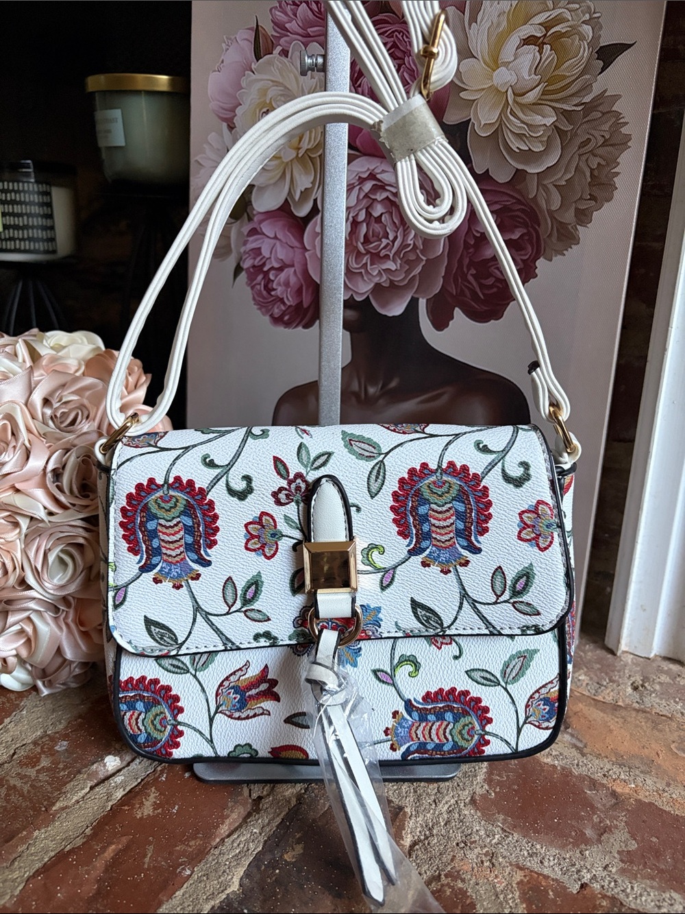 White Floral Embroidered Crossbody Bag Unbranded